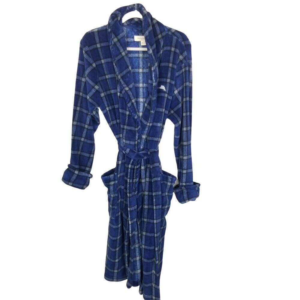 Tommy Bahama Mens Plaid Bathrobe Size S/M Comfy Coazy Loungewear Pockets Belted